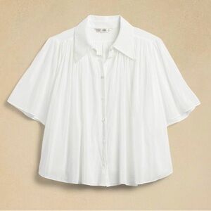 Banana Republic Rosalie Cotton Silk Blend Short Sleeve White Loose Shirt